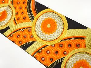 アンティーク　波に菊・花亀甲模様織り出し袋帯（着用可）